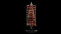 Imperium wide sterling silver armor collar with 52 hand-set raw ruby stones displayed vertically on a wooden cone against a black background.