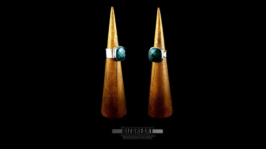 Byzantine Relic Signet Ring | Sterling Silver & Faceted Green Onyx (Size US 9 / EU 59)