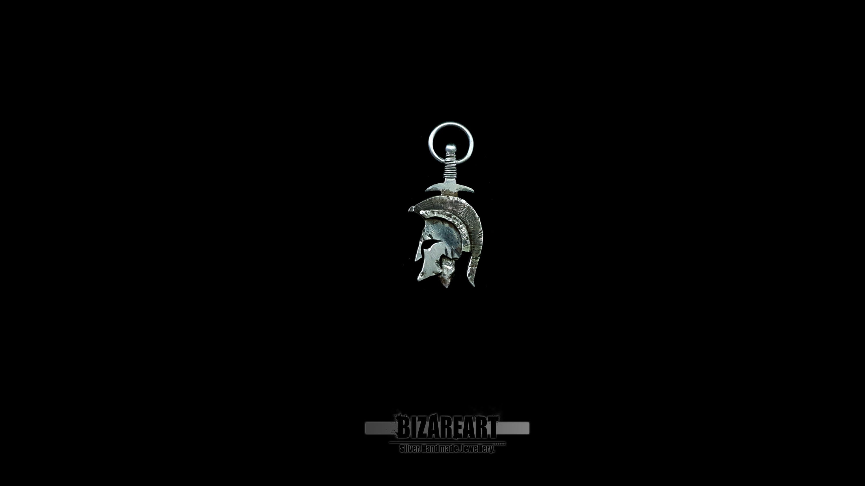 Layered Sterling Silver Spartan Helmet Pendant, Hand-Carved Warrior Sword Pendant
