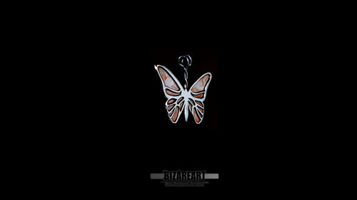 Close-up of a handcrafted .925 silver butterfly pendant with watercolor enamel wings against a black background.