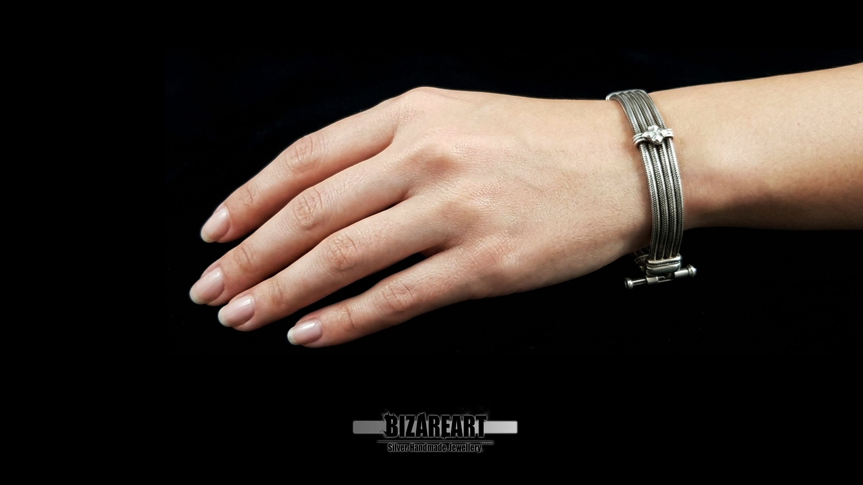 Solid Silver Quad-Strand Woven Bracelet | The Artisan Cross Cuff