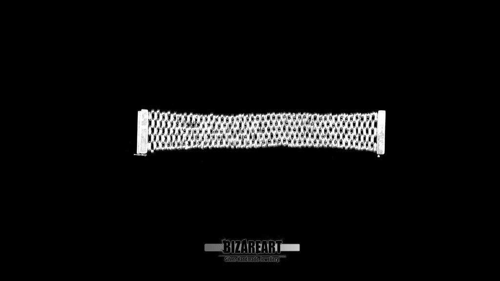 Handmade 925 Sterling Silver Sculptural Mesh Cuff - 82.7g Triple Row