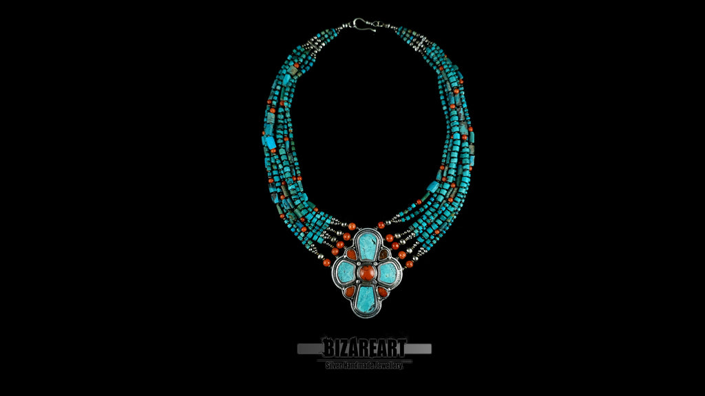 full-view-6-strand-turquoise-bead-necklace-silver-hook-clasp