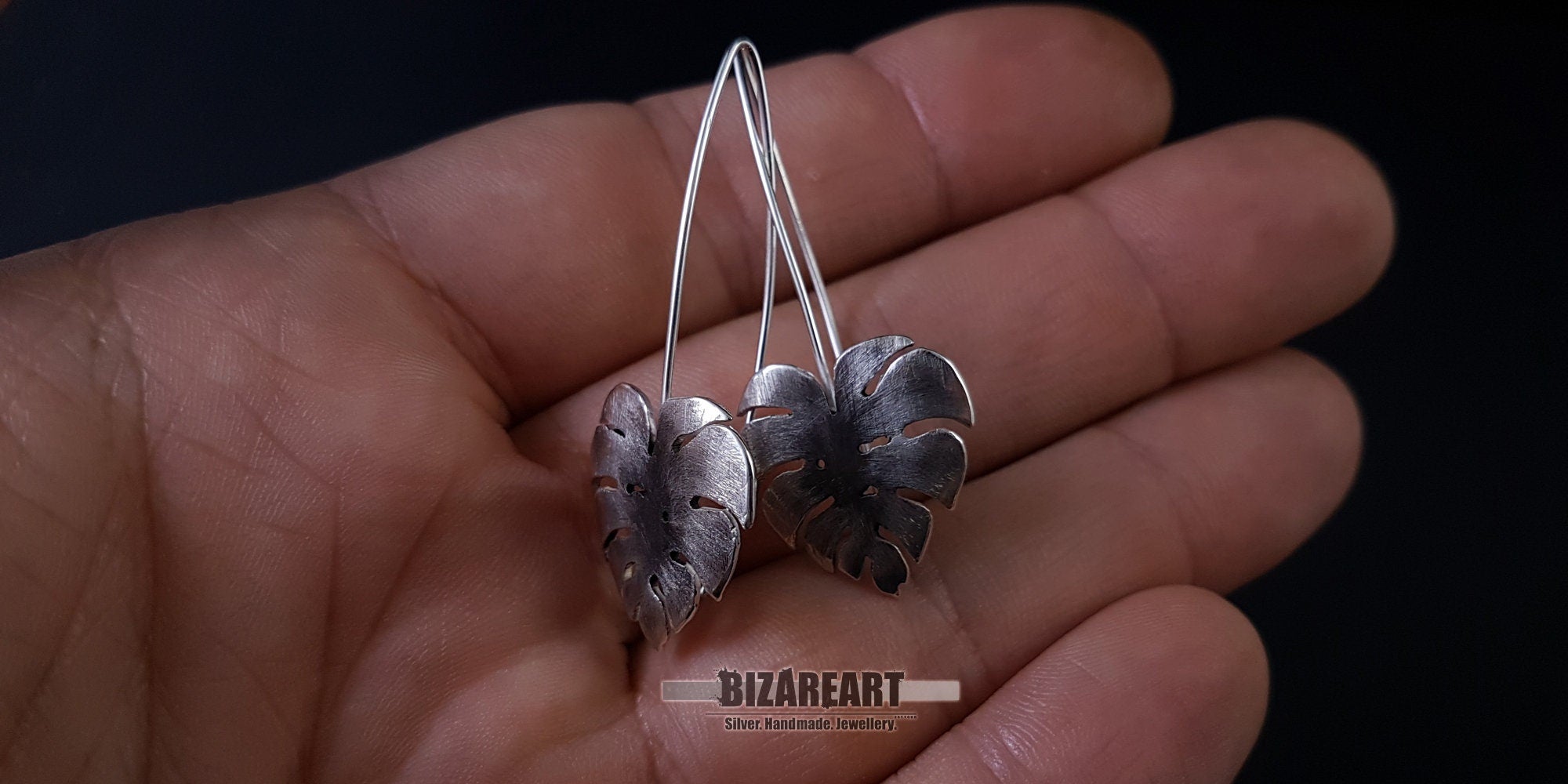Boucles d'oreilles feuille de Monstera, pendantes tropicales en argent 925