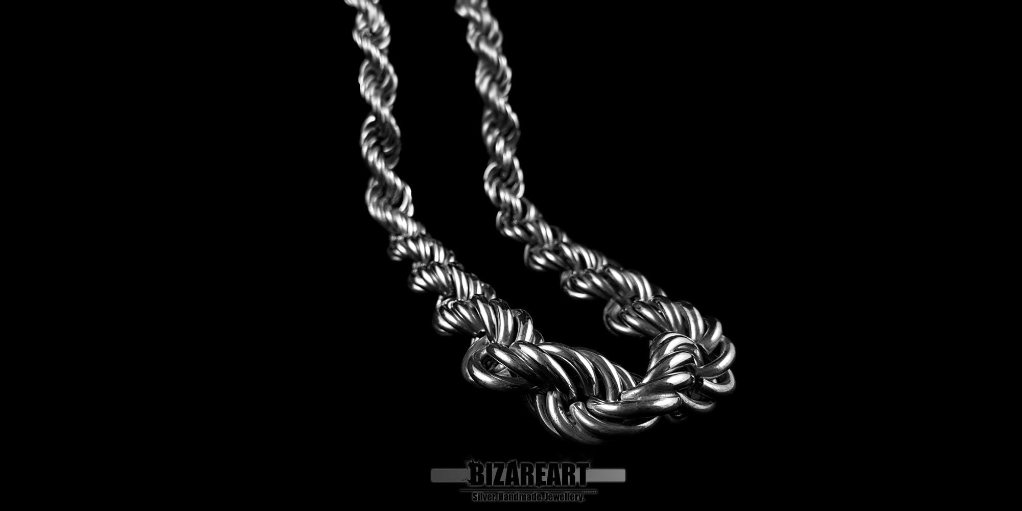 Extreme close-up of the Chenier rope links, showing the polished finish and high-quality handmade silver construction.