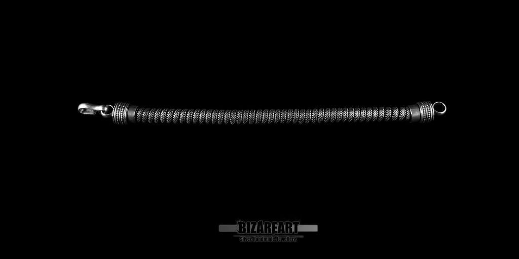 The bracelet laid out horizontally in a straight line, displaying its 20cm length and uniform wide snake link construction.