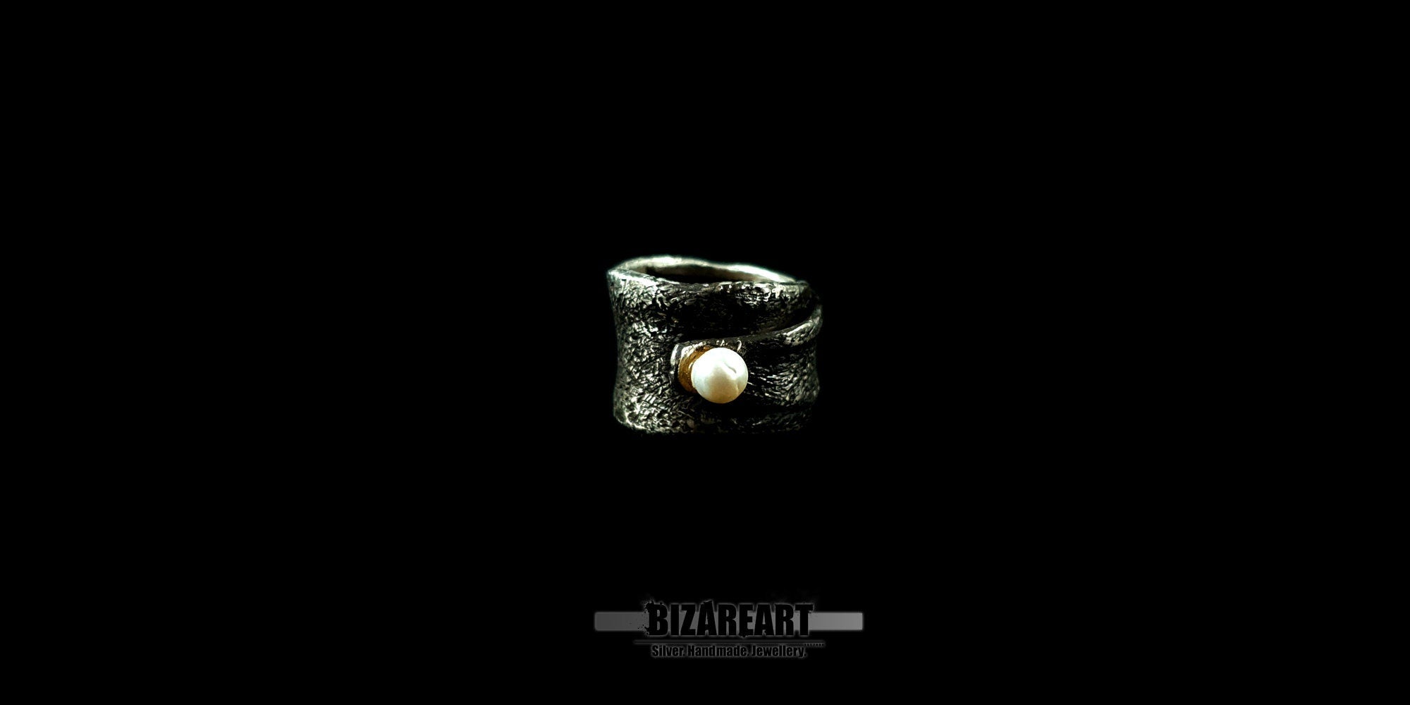 Bague en argent, technique de granulation, perle naturelle, design unique, taille 8