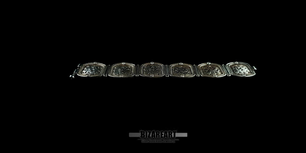 Bracelet en argent sterling floral, bijoux grecs artisanaux complexes
