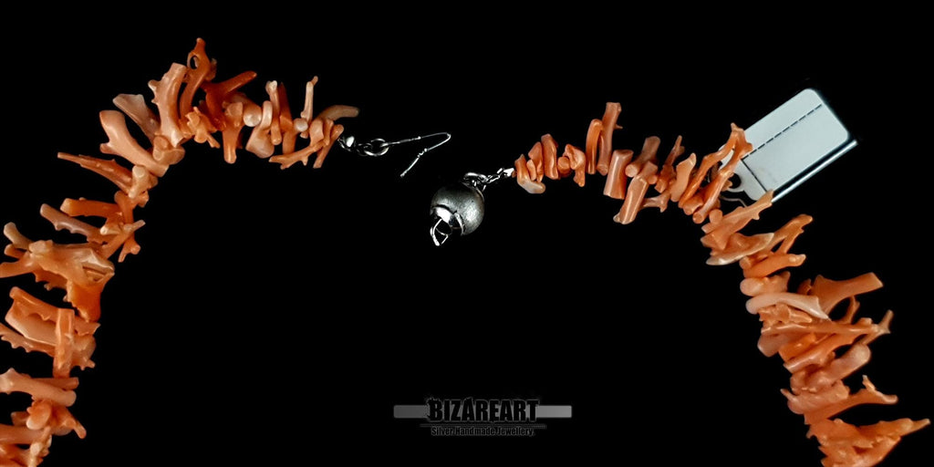 Collier Corail Orange, Branche Naturelle Méditerranéenne, Fermoir Argent 925