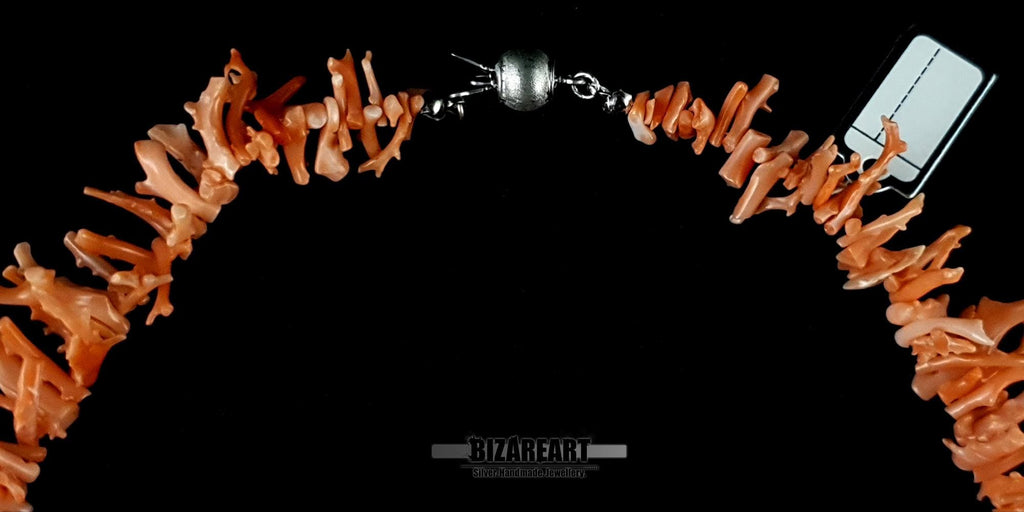 Collier Corail Orange, Branche Naturelle Méditerranéenne, Fermoir Argent 925