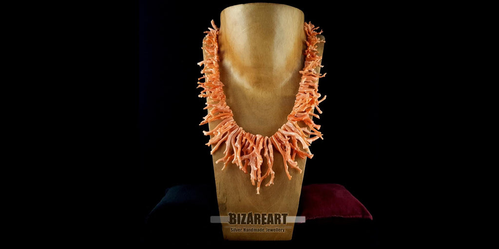 Collier Corail Orange, Branche Naturelle Méditerranéenne, Fermoir Argent 925