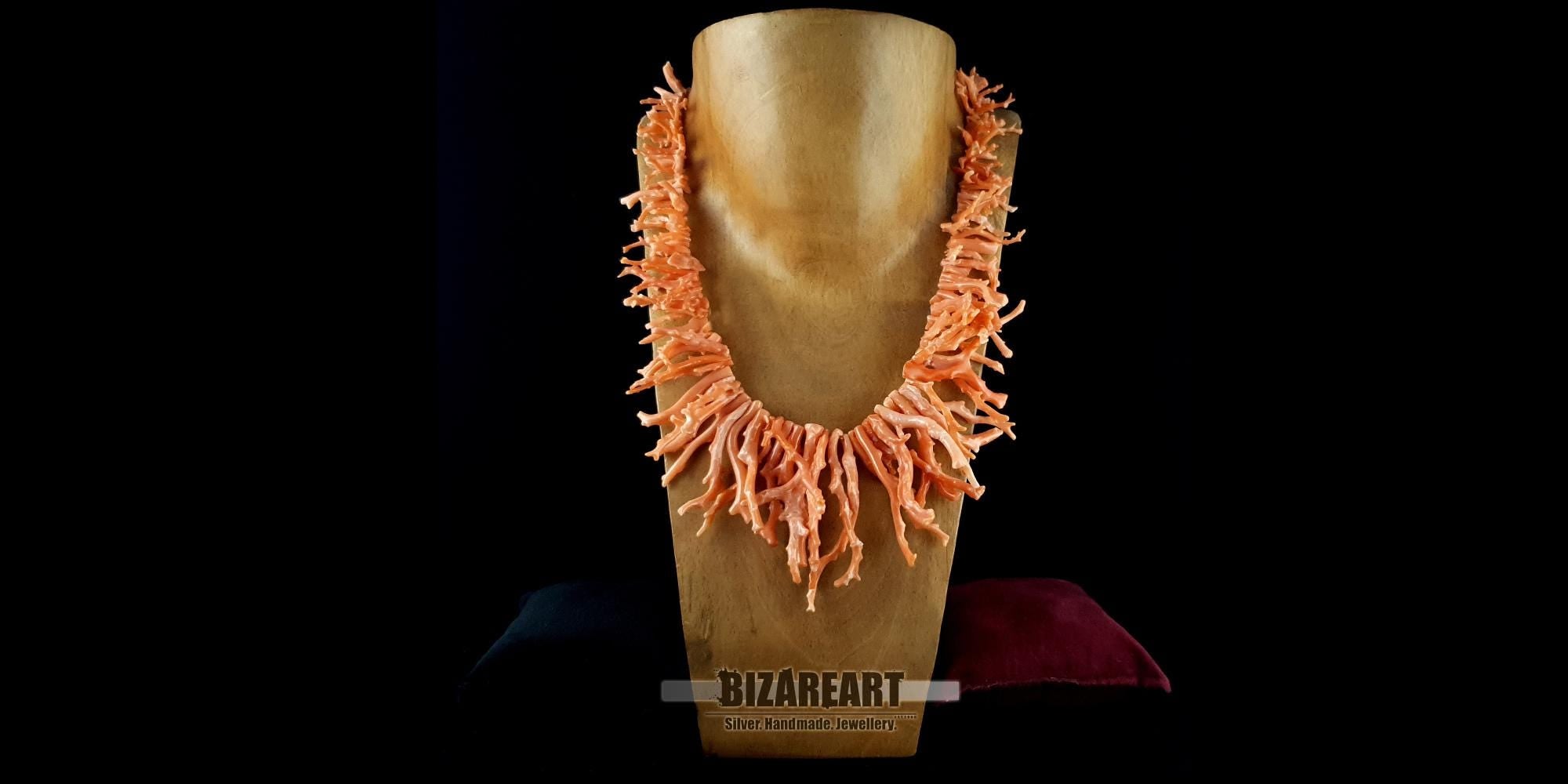 Collier Corail Orange, Branche Naturelle Méditerranéenne, Fermoir Argent 925