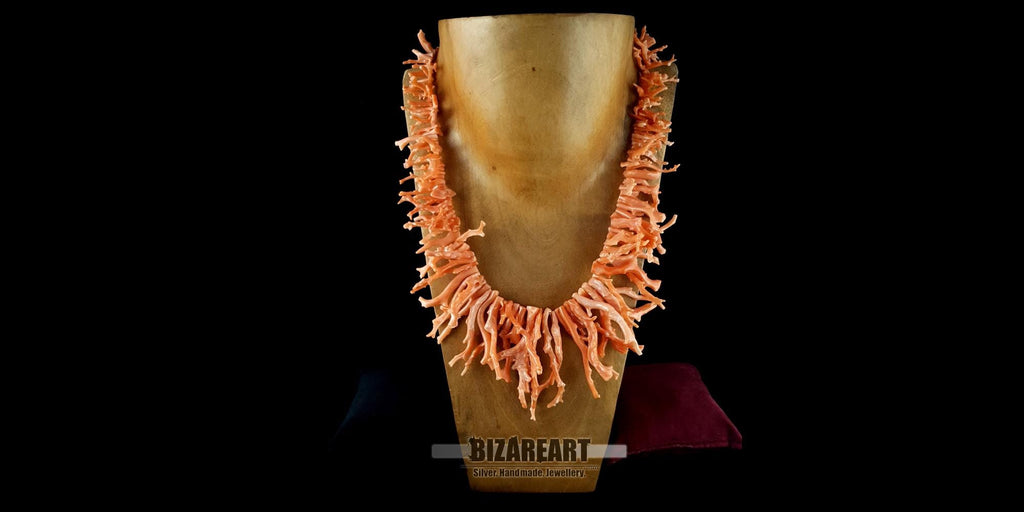 Collier Corail Orange, Branche Naturelle Méditerranéenne, Fermoir Argent 925