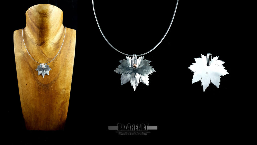 Pendentif Feuille d'Érable en Argent Sterling 925, Or Rose et Métaux Mixtes, Inspiration Nature