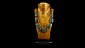 Ancestral shield turquoise coral silver statement collar necklace on wooden display bust