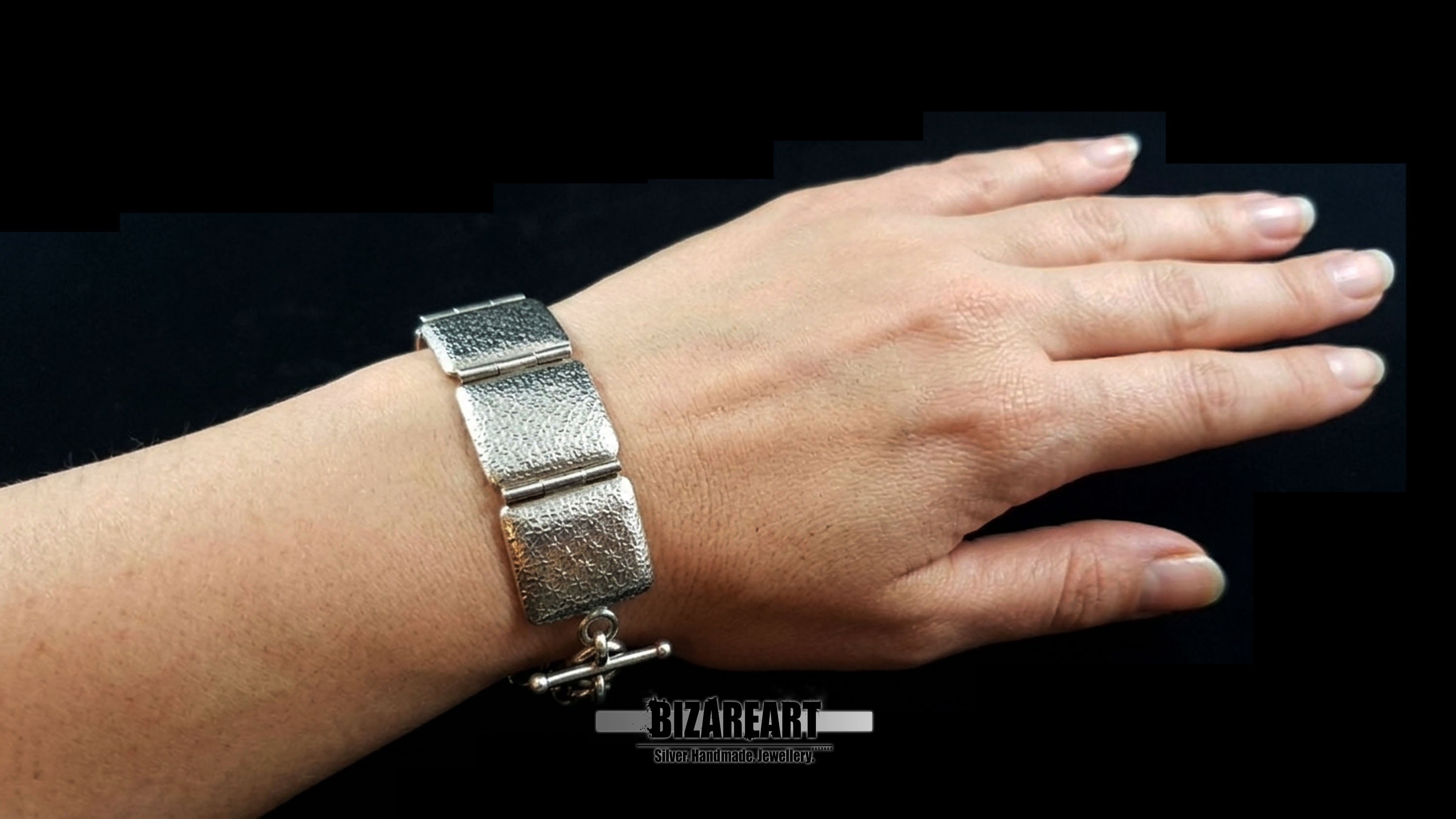 Handmade Sterling Silver "Celestial Bloom" Hinged Panel Statement Bracelet