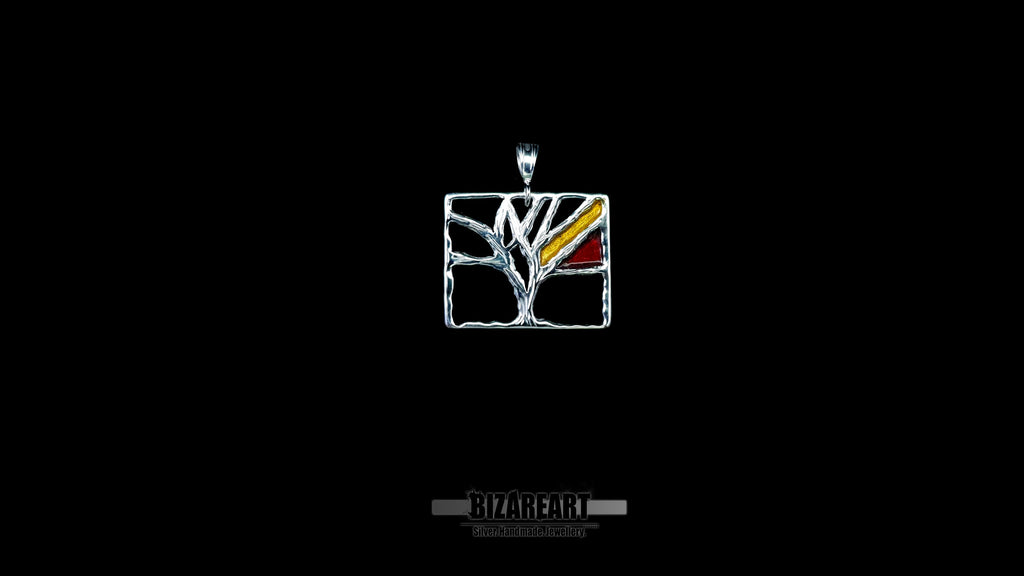Rotating video Sterling silver Tree of Life necklace in a geometric Mondrian-inspired style