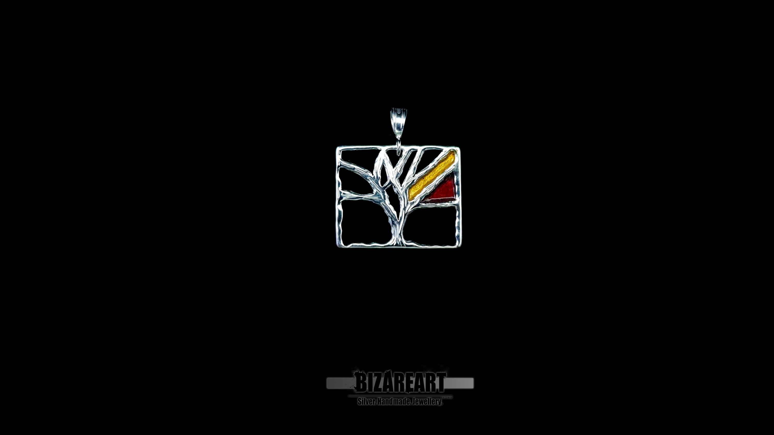 Rotating video Sterling silver Tree of Life necklace in a geometric Mondrian-inspired style