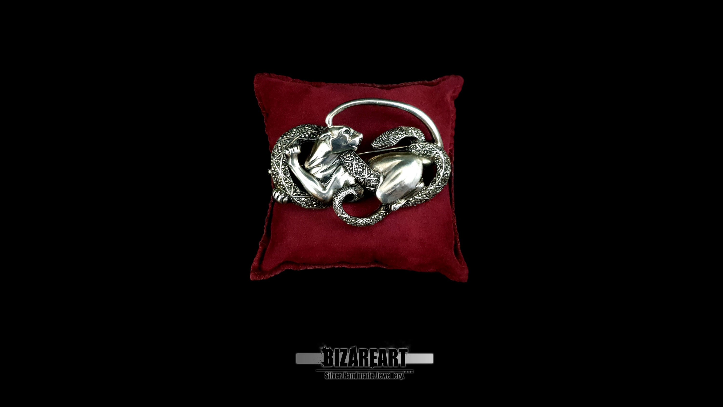 Sculptural Sterling Silver Panther & Serpent Brooch | Artisan Cast OOAK Statement Pin